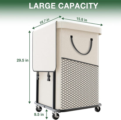 60 Gal(230L) Laundry Basket with Lid, Rolling Laundry Hamper with Wheels, Dirty Clothes Hamper with Metal Frame and Removable Bag Design, Suitable for Laundry Room, Bedroom (Black, 3 Section 230L)
