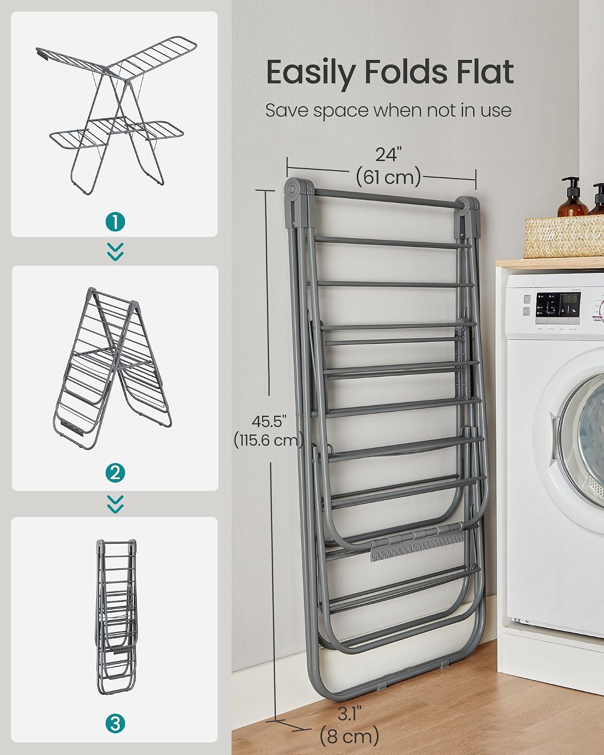SONGMICS Clothes Drying Rack, Foldable 2-Level Laundry Drying Rack, Free-Standing Laundry Airer, with Height-Adjustable Wings, 33 Drying Rails, Sock Clips, Silver and Blue ULLR53BUV1