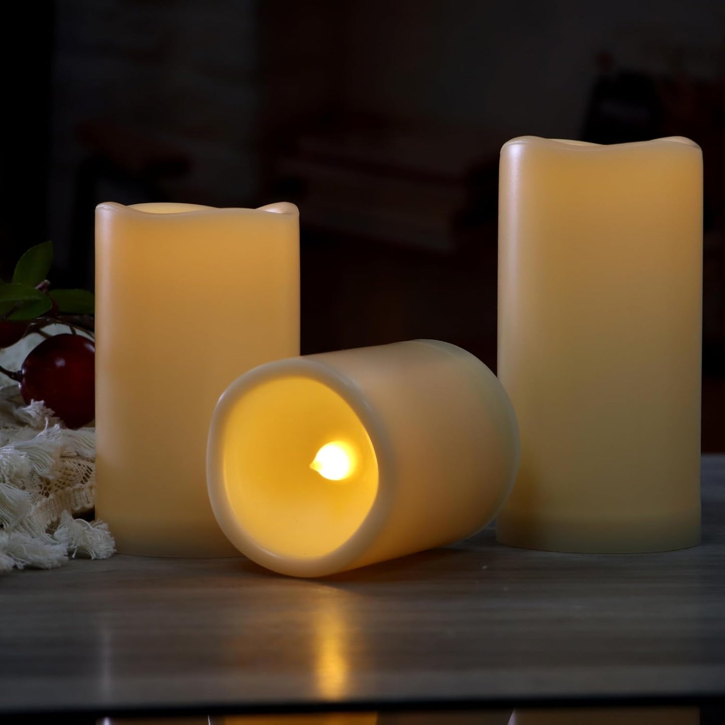 CANDLE CHOICE Waterproof Outdoor Battery Operated Flameless Candles with Remote Timer Plastic Flickering Fake Electric LED Pillars for Lantern Garden Wedding Christmas Decorations 3x4 Inches 3 PCS