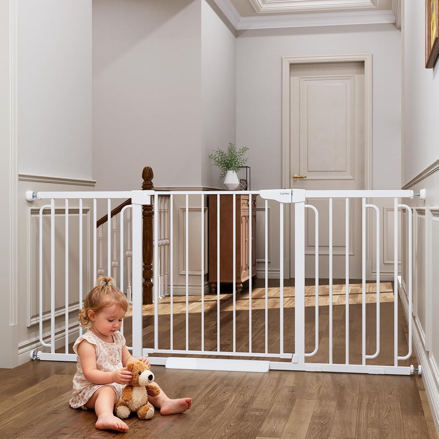 Cumbor 30-46" Baby Gate for Stairs, Mom's Choice Awards Winner-Auto Close Dog Gate for The House, Gifts for Mom, Easy Install Pressure Mounted Pet Gates for Doorways, Black
