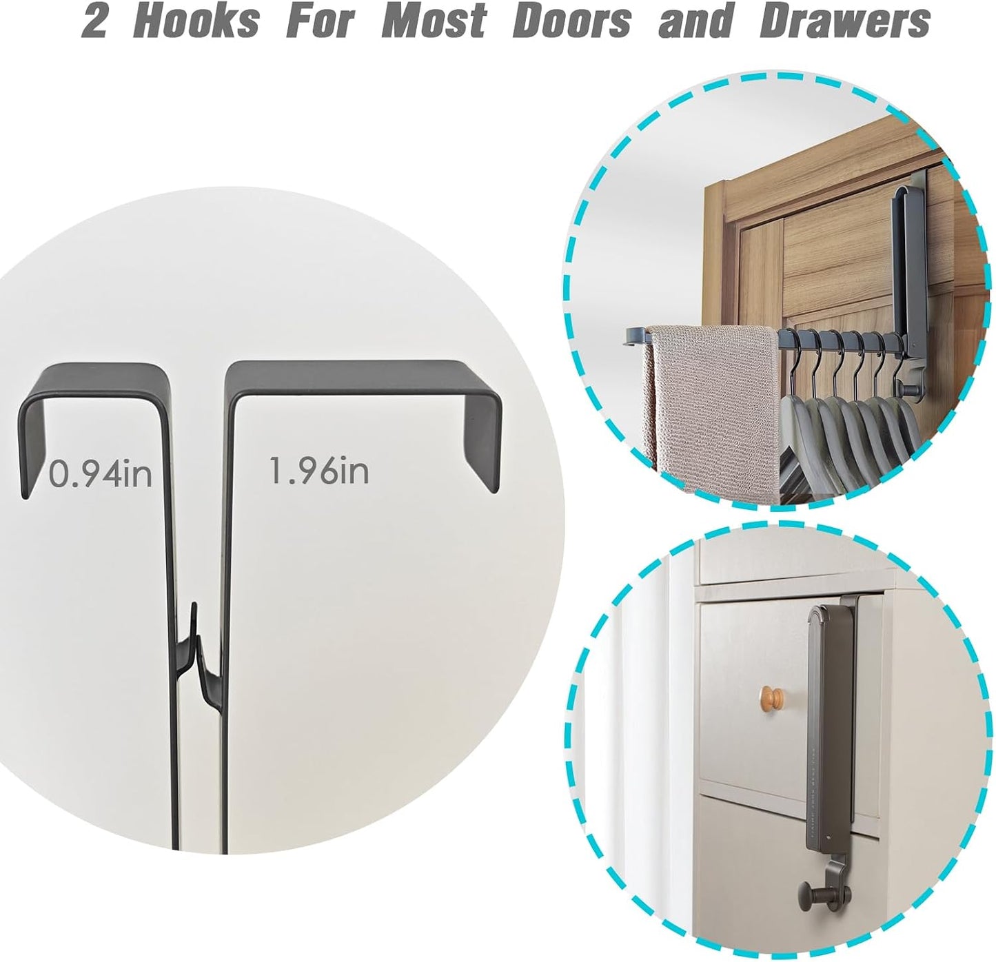 Folding Clothes Drying Rack with 3 Brackets for Over The Door and Wall Mount, All Metal Laundry Dryer Rack with Retractable Rod for Towel, Fit Doors Thickness from 0.59in to 1.96in (Space Grey)