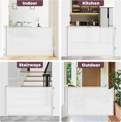 Retractable Baby Gate for Stairs & Doorways, Mesh Dog Gate Indoor Outdoor, Extends to 55" Wide 34" Tall Child Gate for Hallways, Deck, Porch, Pet Toddler Safety Essentials, Easy Install, Grey