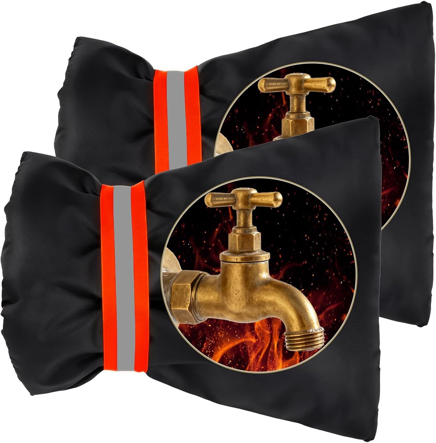 2 Pack Outdoor Faucet Covers for Winter, 6.7" W x 8.3" H Outdoor Water Faucet Cover Socks for Winter Freeze Protection Pipe Reusable Waterproof Insulated Spigot Covers with Reflective Strips, Black