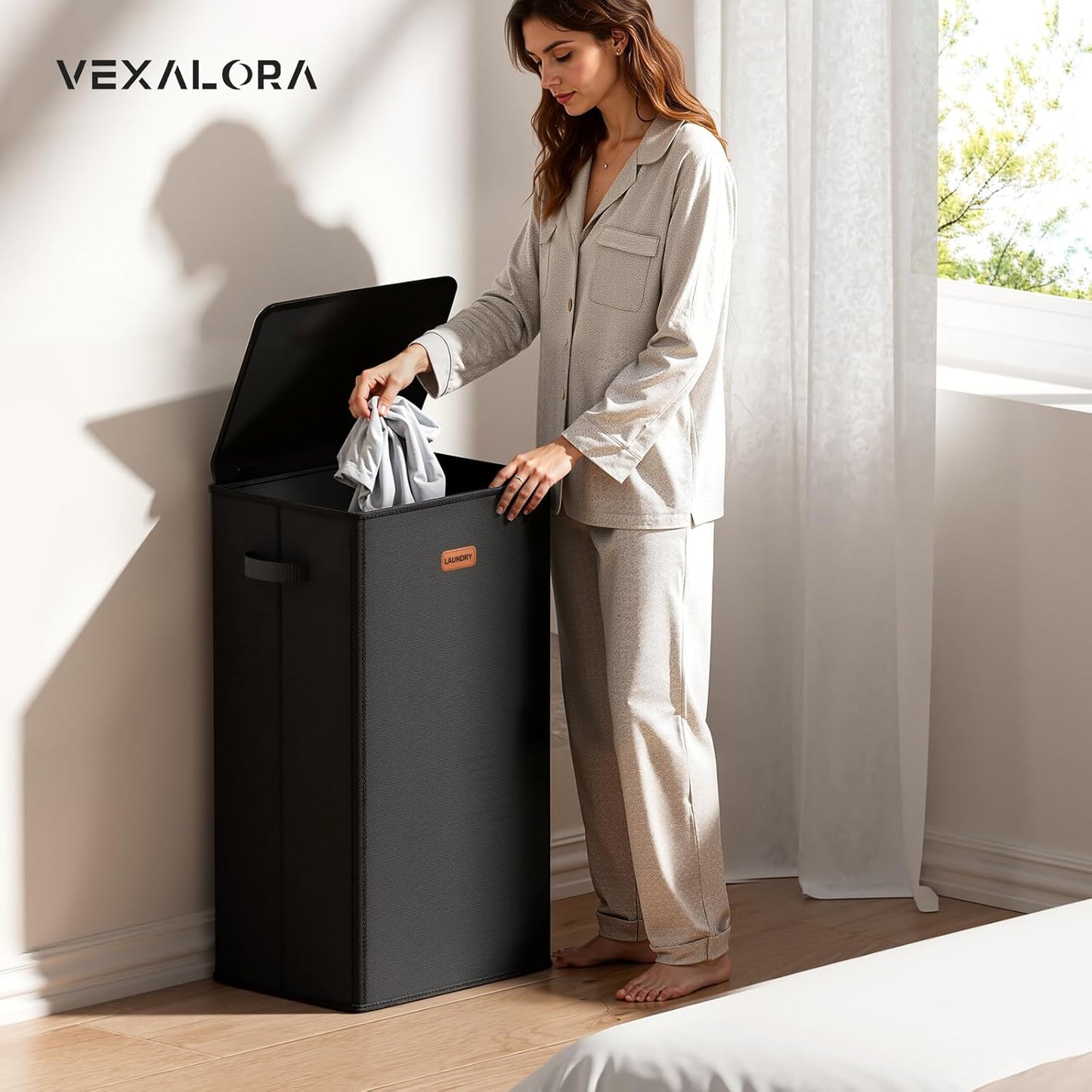 185L Laundry Hamper 3 Section, Laundry Hamper with Lid, Dirty Clothes Hamper with 3 Removable Washing Bags, Extra Large Laundry Basket Organizer for Bedroom, Laundry Room, Dorm - Black