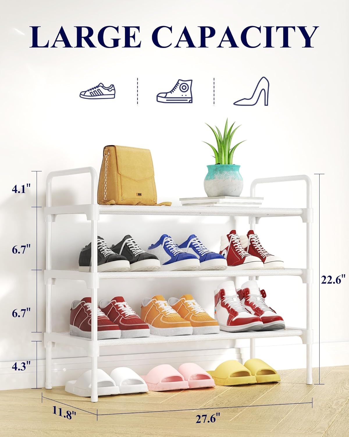 Kitsure Shoe Rack for Closet, Sturdy Shoe Storage for Entryway, Space-Saving Shoe Rack Small and Shoe Shelf, 27.6" Wide, Black