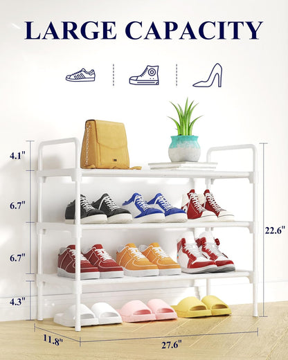 Kitsure Shoe Rack for Closet, Sturdy Shoe Storage for Entryway, Space-Saving Shoe Rack Small and Shoe Shelf, 27.6" Wide, Black