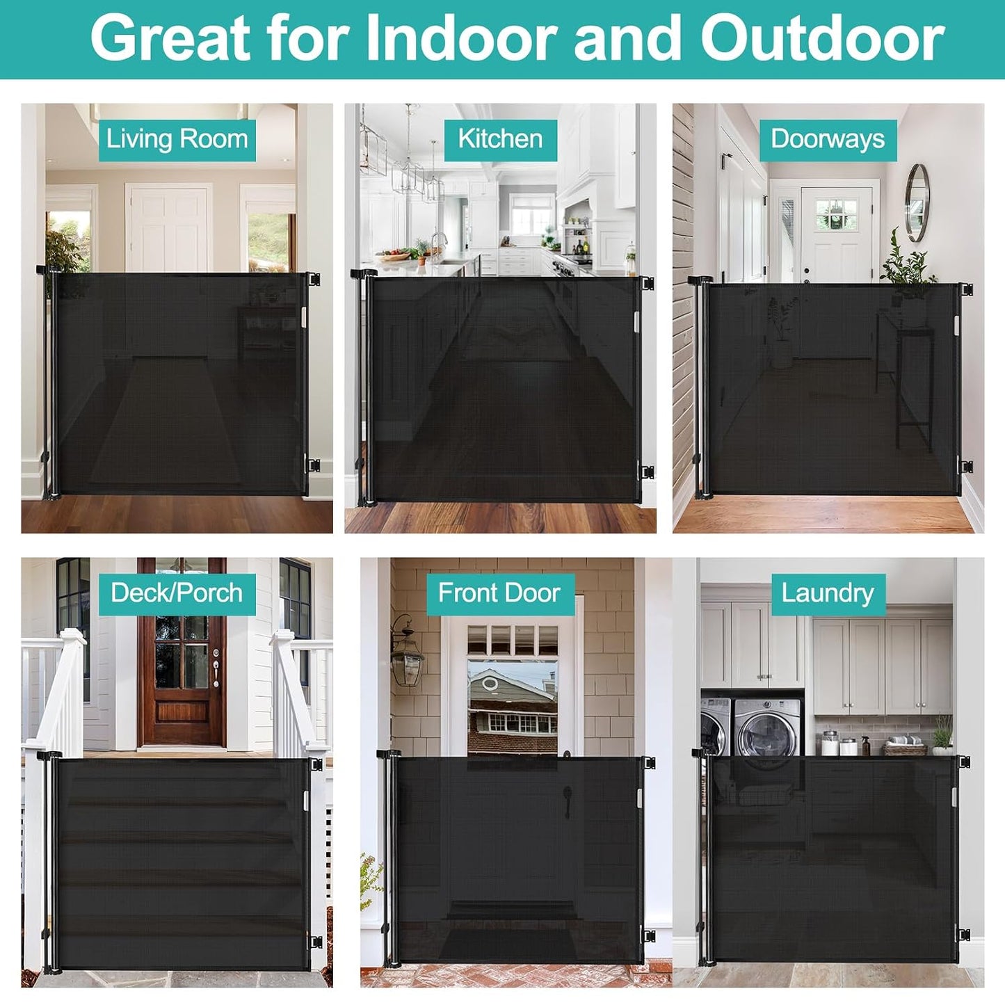 42 Inch Extra Tall Dog Gate Indoor 55” Wide Puppy Gates for The House Prevent Kids/Pets from Jumping Over Retractable Extra Tall Baby Gates for Doorways Retractable Outdoor Pet Gate for Stairs, Black