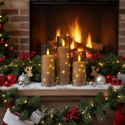 Raycare Flameless Candle with Remote Timer, 3 Flickering Acrylic Battery Operated LED Pillar Candles with Embedded Star String for Christmas, Wedding, Home Table Decor, and as a Gift (Ivory White)