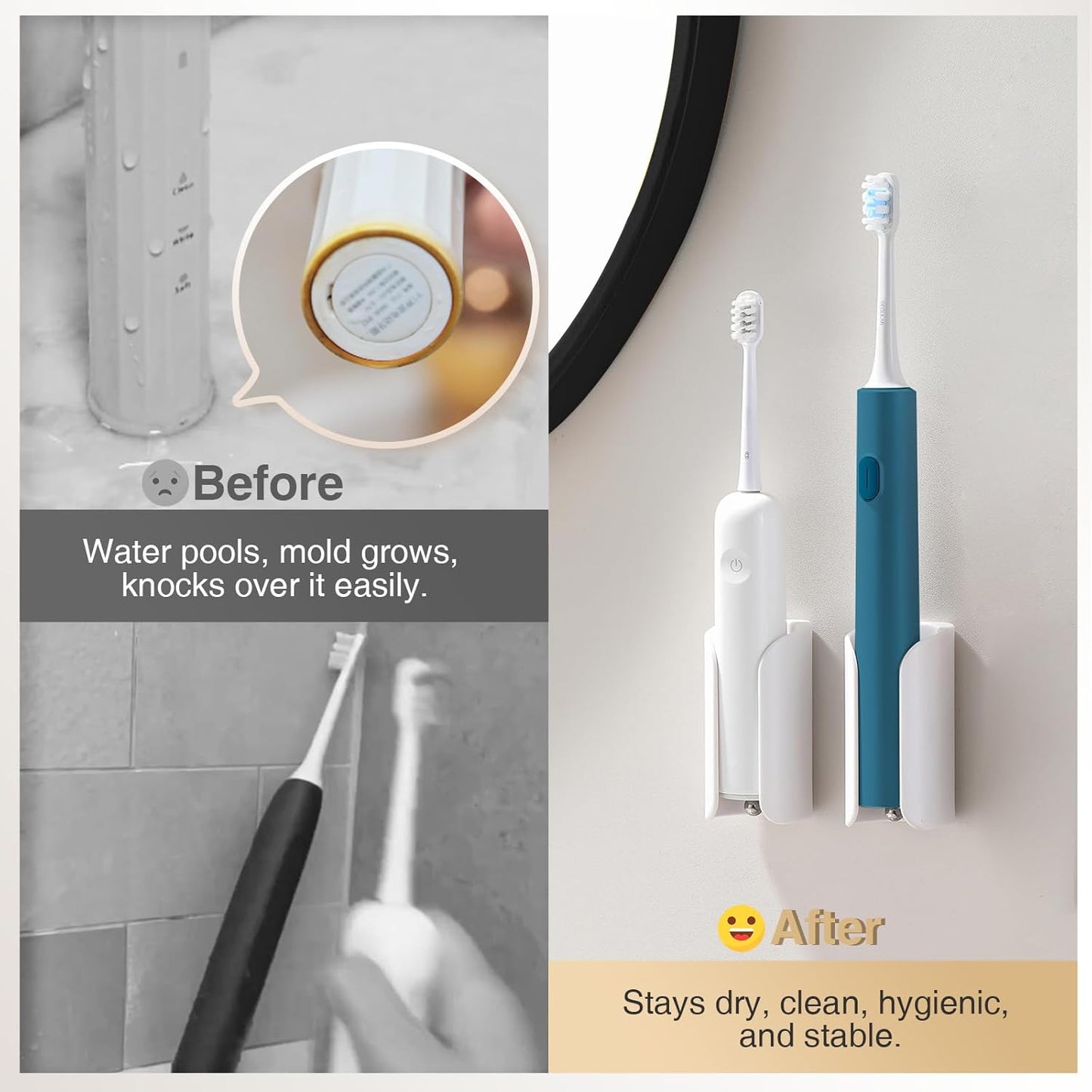 Electric Toothbrush Holder for Bathroom, Wall-Mounted Toothbrush Stand with Self-Adhesive, Compact Bathroom Caddy for Electric Toothbrushes (Clear-2pcs)