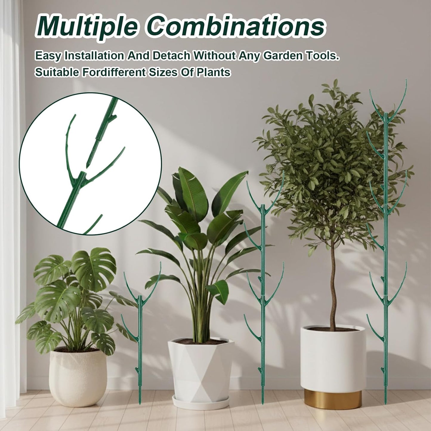 5 Pack Stackable Plant Support Stakes Monstera Plants Support Vine Plant Sticks Stakes with Plants Clips Ties Pothos Climber Supports for Indoor Outdoor Vine Orchid Perfect Moss Pole Replacement