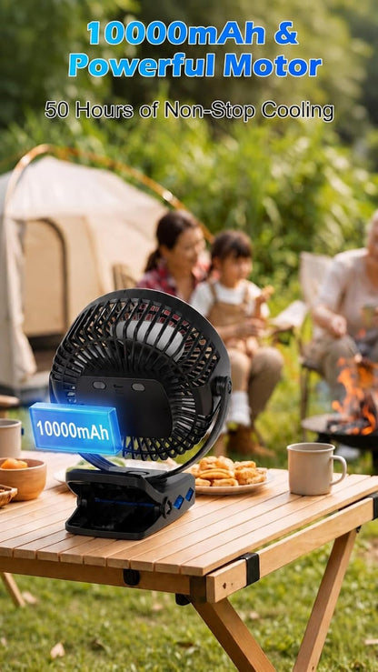 Meudeen 5000mAh Rechargeable Clip on Fan - 6 Inch Portable Fan - with Timer & LED Lantern - Battery Powered Golf Cart Fan - 5 Speeds Quiet Small Desk Fan for Camping - Stroller - Bedroom