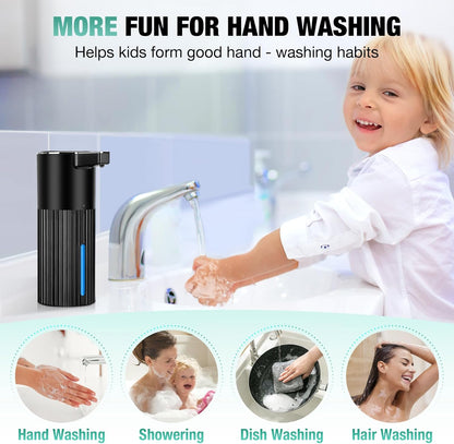 2 Pack Automatic Soap Dispenser: 14oz Plastic - Foaming Touchless 4 Level Adjustable Wall Mount Foam Black Rechargeable Electric Auto Smart Soap Dispenser Set - Bathroom Kitchen Hand Dish Lotion