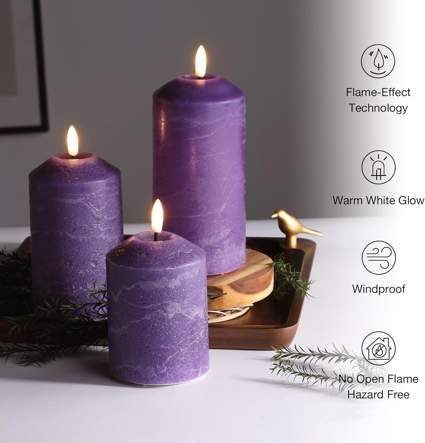 Eywamage White Flameless Pillar Candles with Remote, Flickering LED Candles Battery Powered Real Wax Set of 3