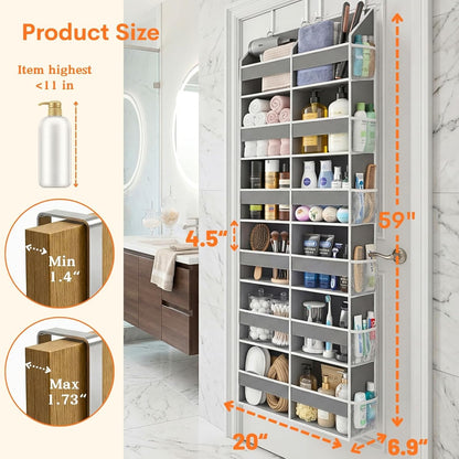 Over The Door Organizer, 5-Tier Extra Large Behind Door Storage with 10 Big Front & 10 Mesh Pockets, 80lb Capacity, Hanging Storage Organizer with Clear Window Kids Toys, Shoes, Diapers, Light Grey