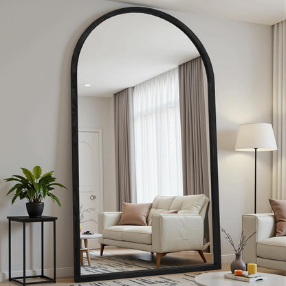 Suidia Full Length Mirror, Oversized Floor Mirror with Solid Wood Frame, Large Standing Mirror for Bedroom Living Room, Wood Art Style, Dark Walnut, 74" L x 32" W