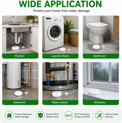WiFi Water Leak Detector with Flexible Probes for Home, Hub & 3 Water Sensors, App Alerts, Loud Hub Alarm, 330FT Range, Alarm for Basement, Water Heater, Washing Machine & Under Sink