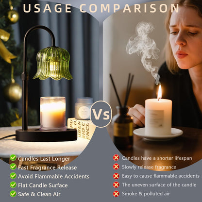 CRMILL Candle Warmer Lamp with Timer: Adjustable Dimmable Height Adjustable Warming - Flower Shape Wax Lamp Jar Candles No Flame Modern Home Decor Table Lights - Home Living Bedroom