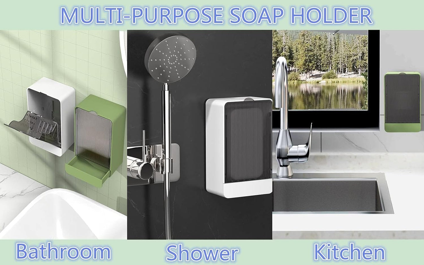 HANCELANT Bathroom Soap Dishes, 2 Pack Bar Soap Holder with Drain Wall Mounted Soap Box for Shower, Bathroom, Kitchen Sink, Keep Soap Bars Dry, Waterproof Dustproof, No Drilling, Adhesive Include