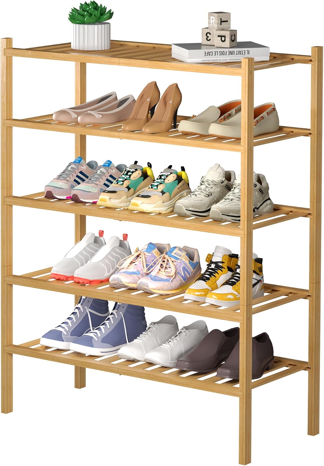 ROMGUAR CRAFT 3 Tier Bamboo Shoe Rack for Closet Free Standing Wood Shoe Shelf Storage Organizer for Entryway Small Space Stackable 27"x11"x20" (Natural)