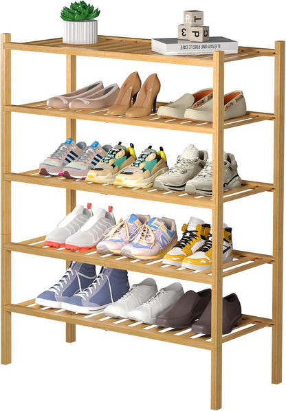 ROMGUAR CRAFT 3 Tier Bamboo Shoe Rack for Closet Free Standing Wood Shoe Shelf Storage Organizer for Entryway Small Space Stackable 27"x11"x20" (Natural)