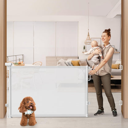 Retractable Baby Gate for Stairs & Doorways, Mesh Dog Gate Indoor Outdoor, Extends to 55" Wide 34" Tall Child Gate for Hallways, Deck, Porch, Pet Toddler Safety Essentials, Easy Install, Grey