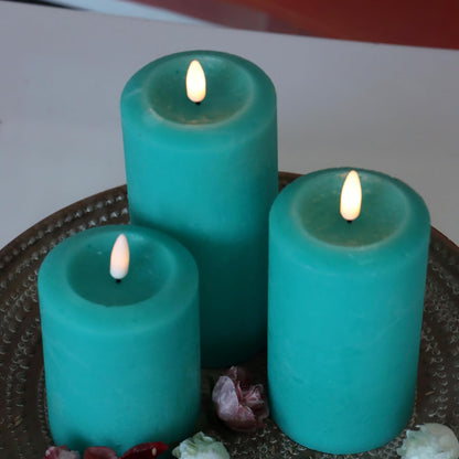 Battery Operated Flameless Candles with Remote Timer Real Wax Realistic Bright Flicker Flickering Electric Electronic LED Pillar Lights Home Wedding Party Decorations Set of 3 Rustic Texture Gray Grey