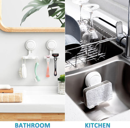 TAILI Suction Cup Razor Holder in Shower 2 Pack, Towel, Loofah, Shaver Holder for Bathroom Wall, Powerful Suction Cup Shower Hooks, Easy to Install and Reuse, White