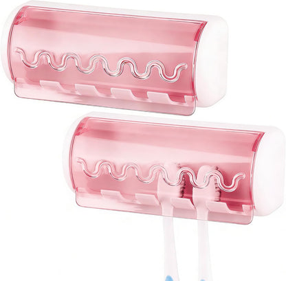 1 PCS Self Adhesive Toothbrush Holder with Cover for Bathroom, 5-Slot Wall Mounted Toothbrush Organizer Rack for Shower, Dorm, Cabinet