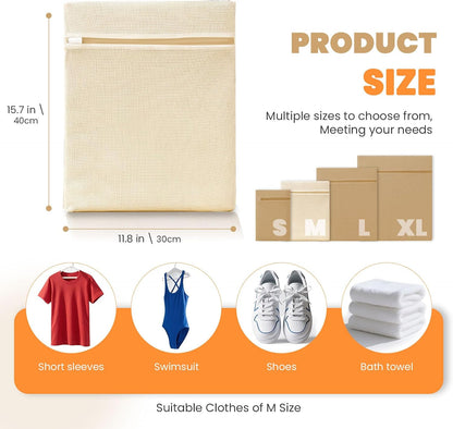 ABRRLO 4Pcs Cotton Mesh Laundry Bags for Delicates,Breathable Mesh Garment Bag for Washing Machine,Travel Wash Bags with Zipper for Bras,Underwear,Socks,Baby Clothes,Laundry Dorm Room Essentials(S)