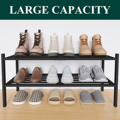 Smiry Bamboo Shoe Rack, 3 Tier Free Standing Wooden Shoe Organizer, Stackable Wood Shoe Storage Shelf for Closet, Entryway, 5 Horizontal Slats, 26.8"x11"x18.3", Natural