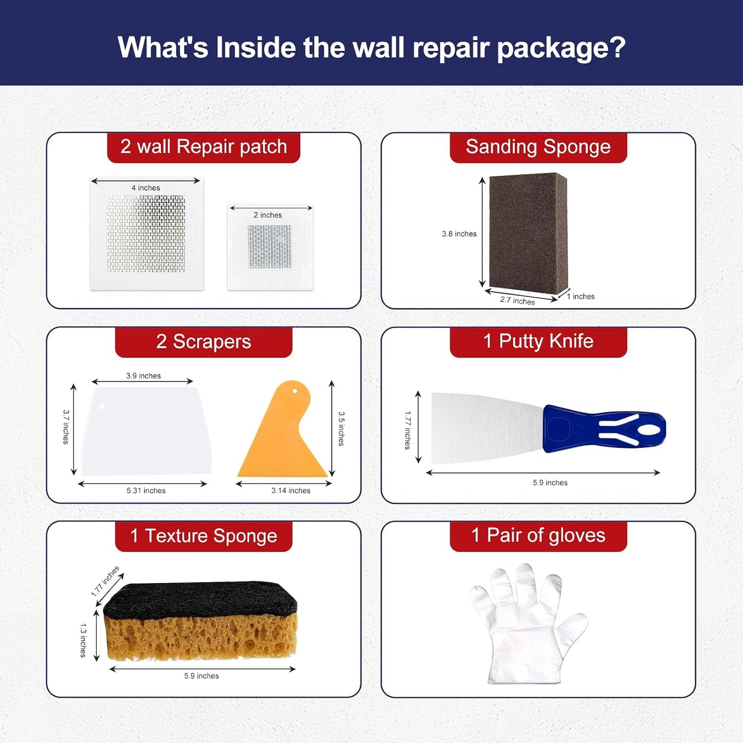 BONCART 8.6oz Drywall Patch Repair Kit - Professional All-in-1 Tool Set (Scrapers/Sandpaper/Texture Sponge/Gloves/Putty Knife) for Fast Wall Hole Repair
