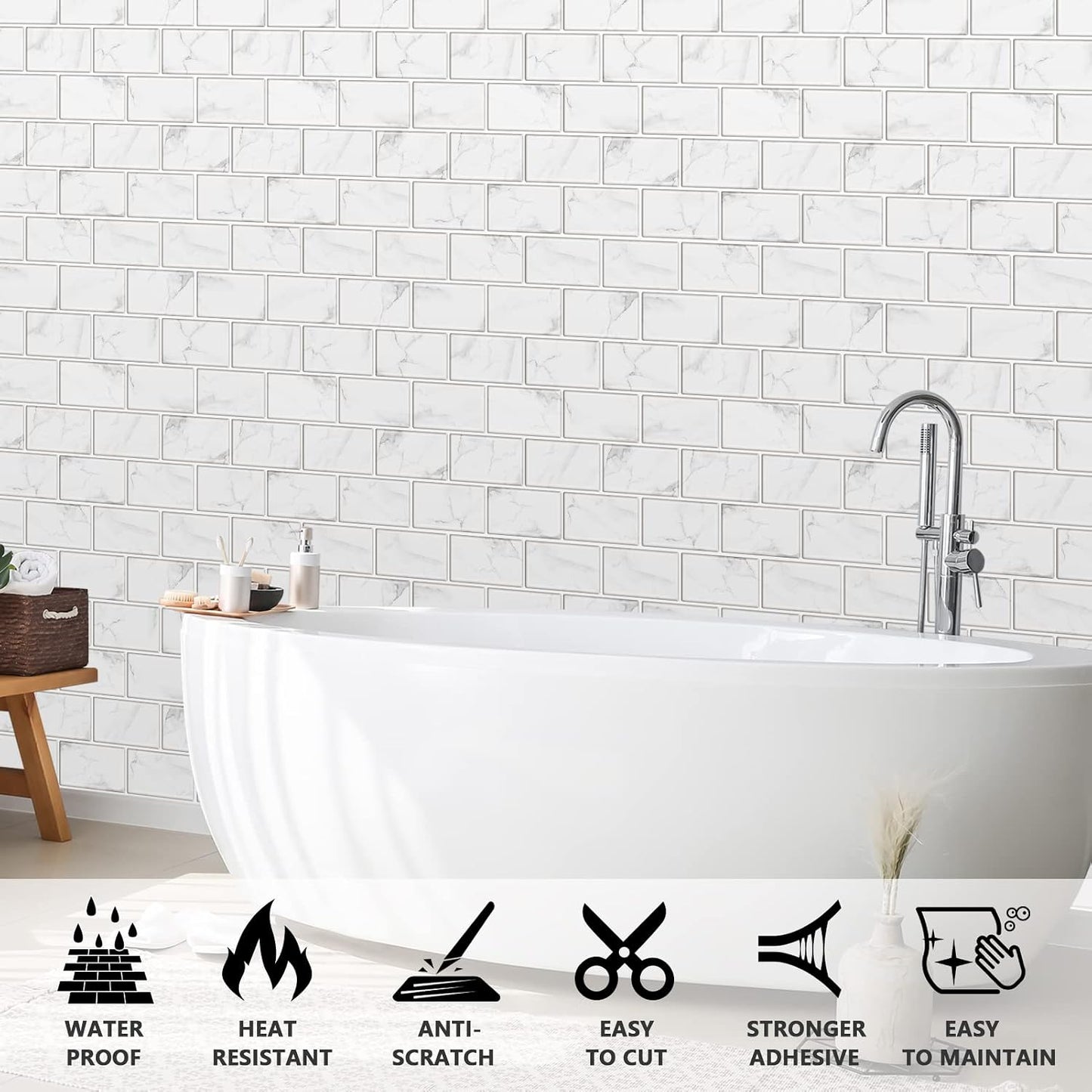 URCOLOR 10-Sheet Subway Tile Peel and Stick Backsplash for Kitchen,12"x12" Self Adhesive Wall Tiles Sticker on Back Splashes for Bathroom Gray Marble Design