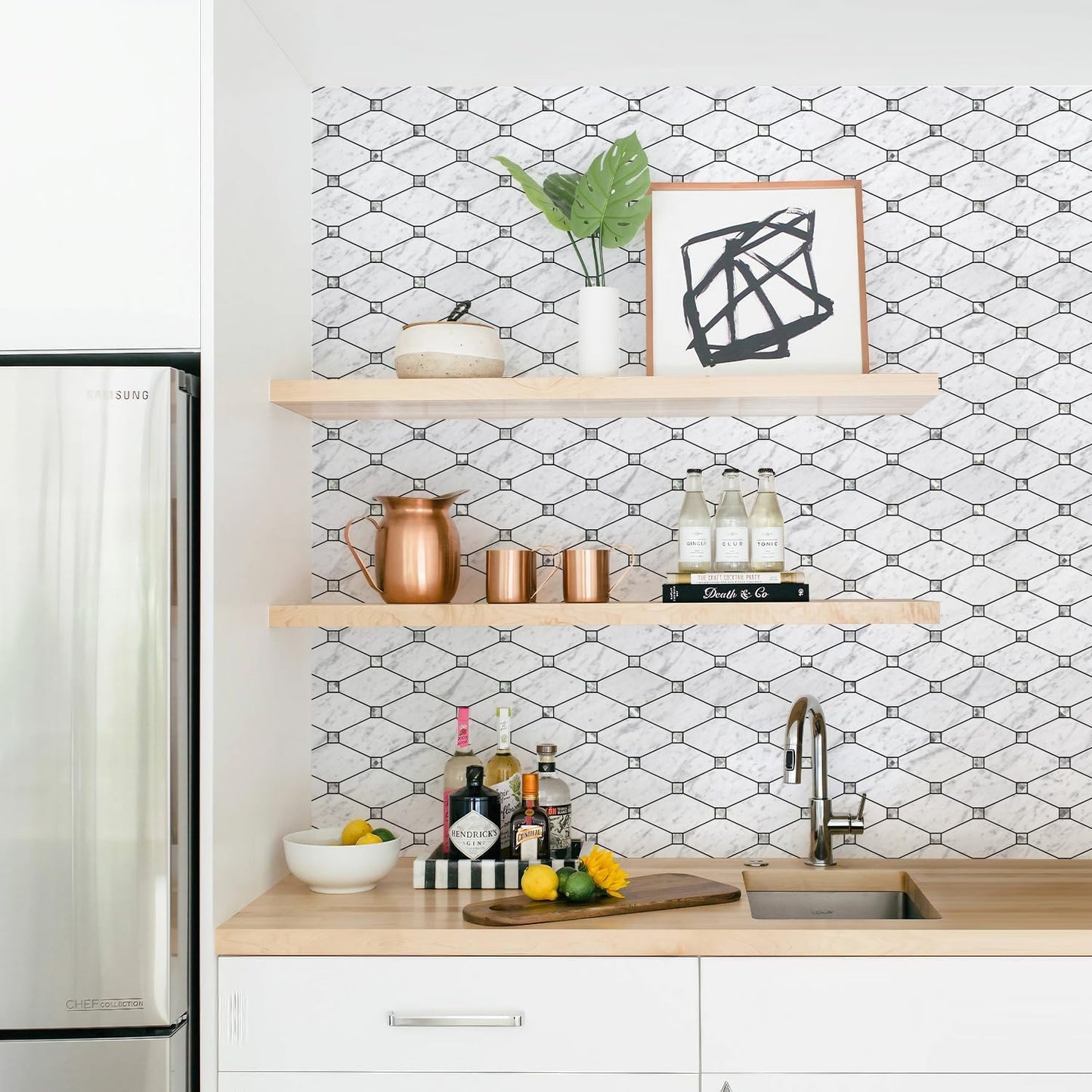 STICKGOO 10 Sheets Peel and Stick Backsplash, Polished Dolomite PVC Mixed Metal Gold Kitchen Backsplash, Stick on Backsplash Wall Tiles for Kitchen, Bathroom, RV