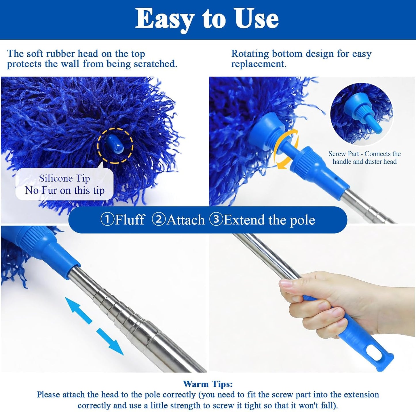 DELUX Microfiber Feather Duster Extendable Duster with 100 inches Extra Long Pole, Bendable Head & Long Handle Dusters for Cleaning Ceiling Fan, High Ceiling, Blinds, Furniture & Cars Gray