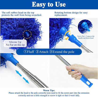 DELUX Microfiber Feather Duster Extendable Duster with 100 inches Extra Long Pole, Bendable Head & Long Handle Dusters for Cleaning Ceiling Fan, High Ceiling, Blinds, Furniture & Cars Gray