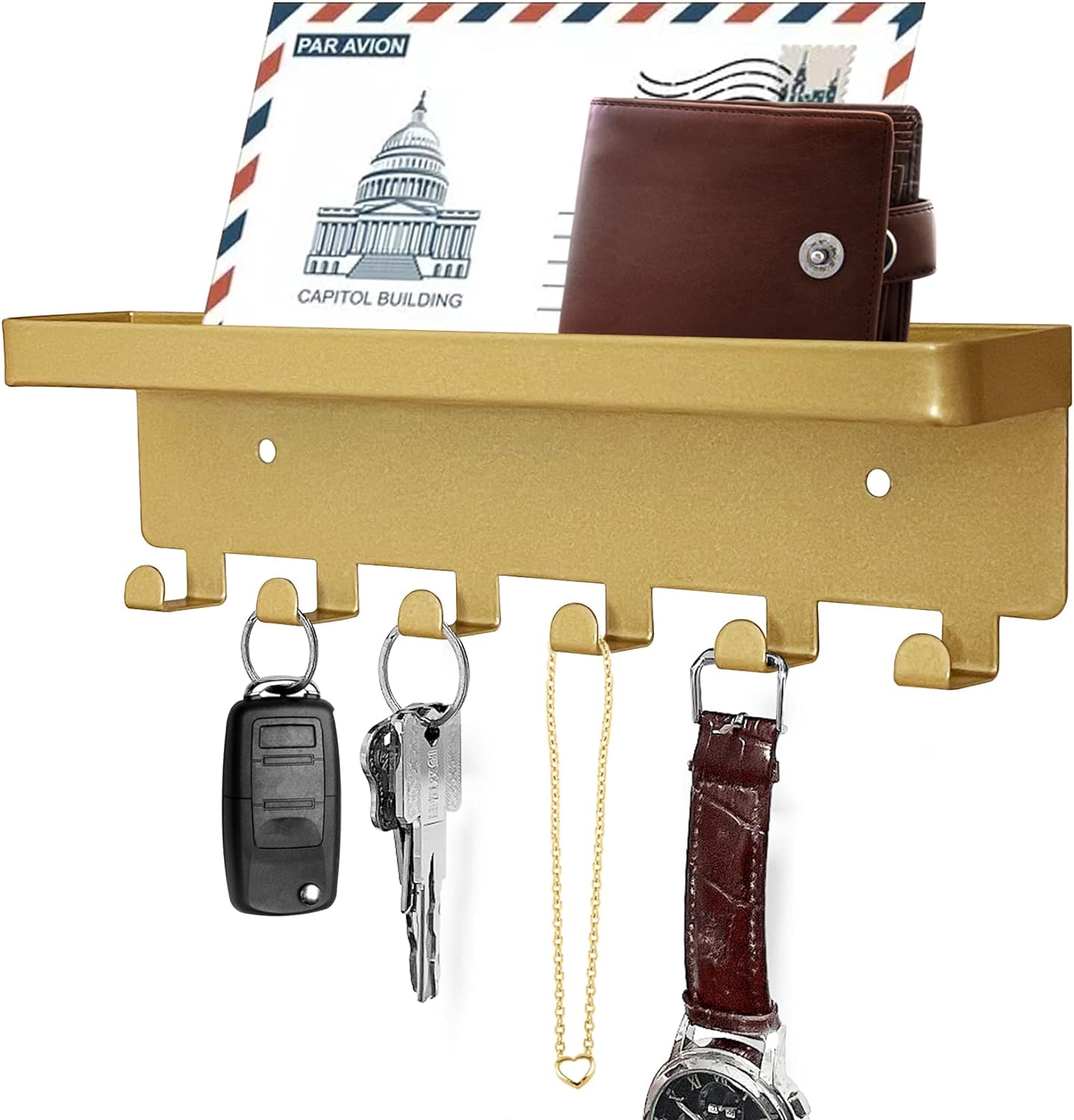 GTK Key Holder for Wall, Key Hooks with 6 Hooks, Wall Mounted Key Holder for Hallway, Self Adhesive Key Rack(White)