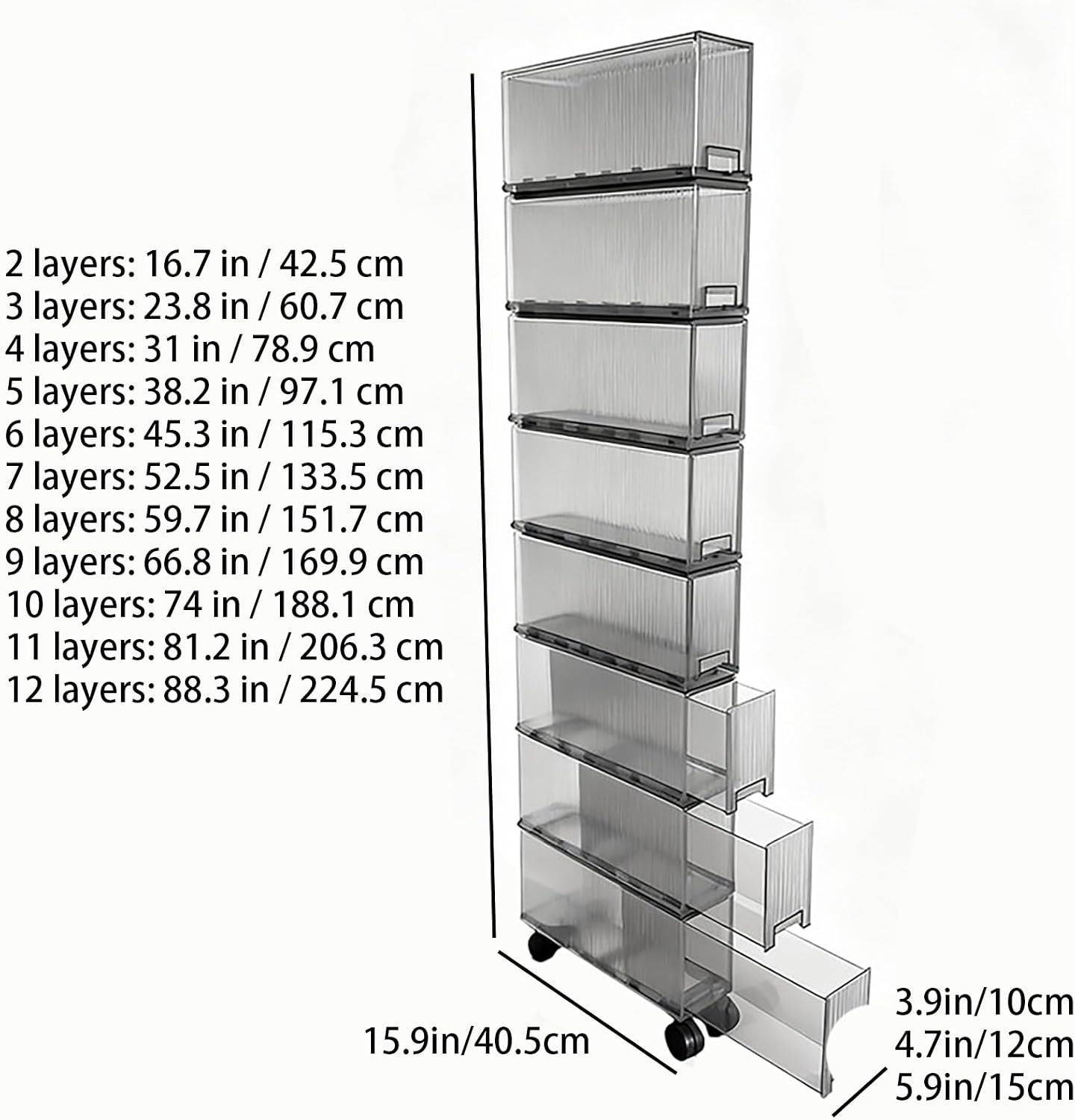 Slim Storage Cabinet with Wheels, Space Saving Narrow Rolling Cart, Thickened PET Transparent Drawer Organizer, Mobile Bathroom for Small Spaces Kitchen Laundry(Clear White,3.9*15.9*16.7in)