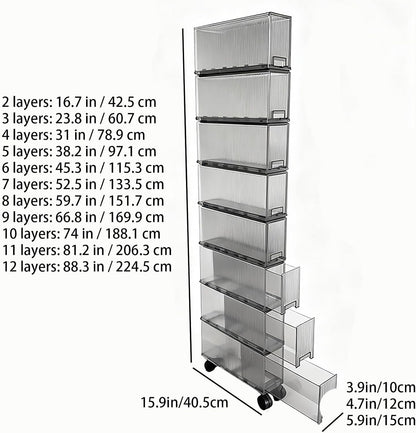 Slim Storage Cabinet with Wheels, Space Saving Narrow Rolling Cart, Thickened PET Transparent Drawer Organizer, Mobile Bathroom for Small Spaces Kitchen Laundry(Clear White,3.9*15.9*16.7in)
