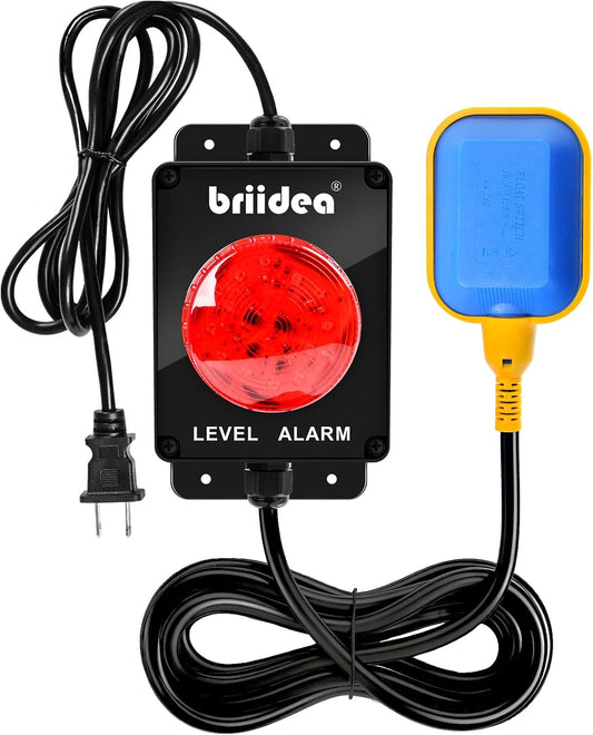 Sump Pump Alarm, Briidea Indoor/Outdoor High Water Septic Tank Alarm with 110dB Audible Alert & LED Indicator, 10ft Float Switch for Septic Systems, Sump Pumps, Ponds & Water Tanks