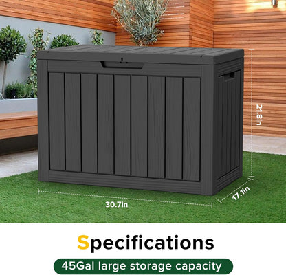 30 Gallon Outdoor Deck Box, Lockable Waterproof Outdoor Storage Boxes For Garden Tools,Indoor Cushions,Accessories Outside Storage Resin Weatherproof Container(Black)