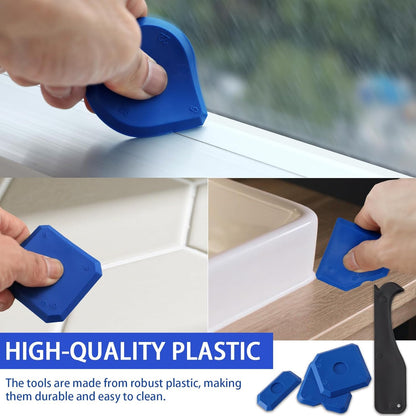 Caulk Tool Kit - 12-Piece Plastic Silicone Caulking Tools for Tile Sealing & Grouting Silicone Finishing Tools for Tile and Grout Smoothing(Blue)