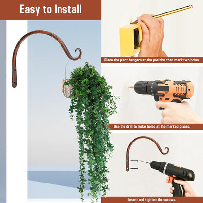 FEED GARDEN Heavy Duty Plant Hangers Outdoor Indoor, 8 Inch 2 Pack Metal Hanging Bracket Holds Up to 44 lbs, Wall Brackets for Hanging Baskets, Bird Feeders,Wind Chime& Lanterns, Black