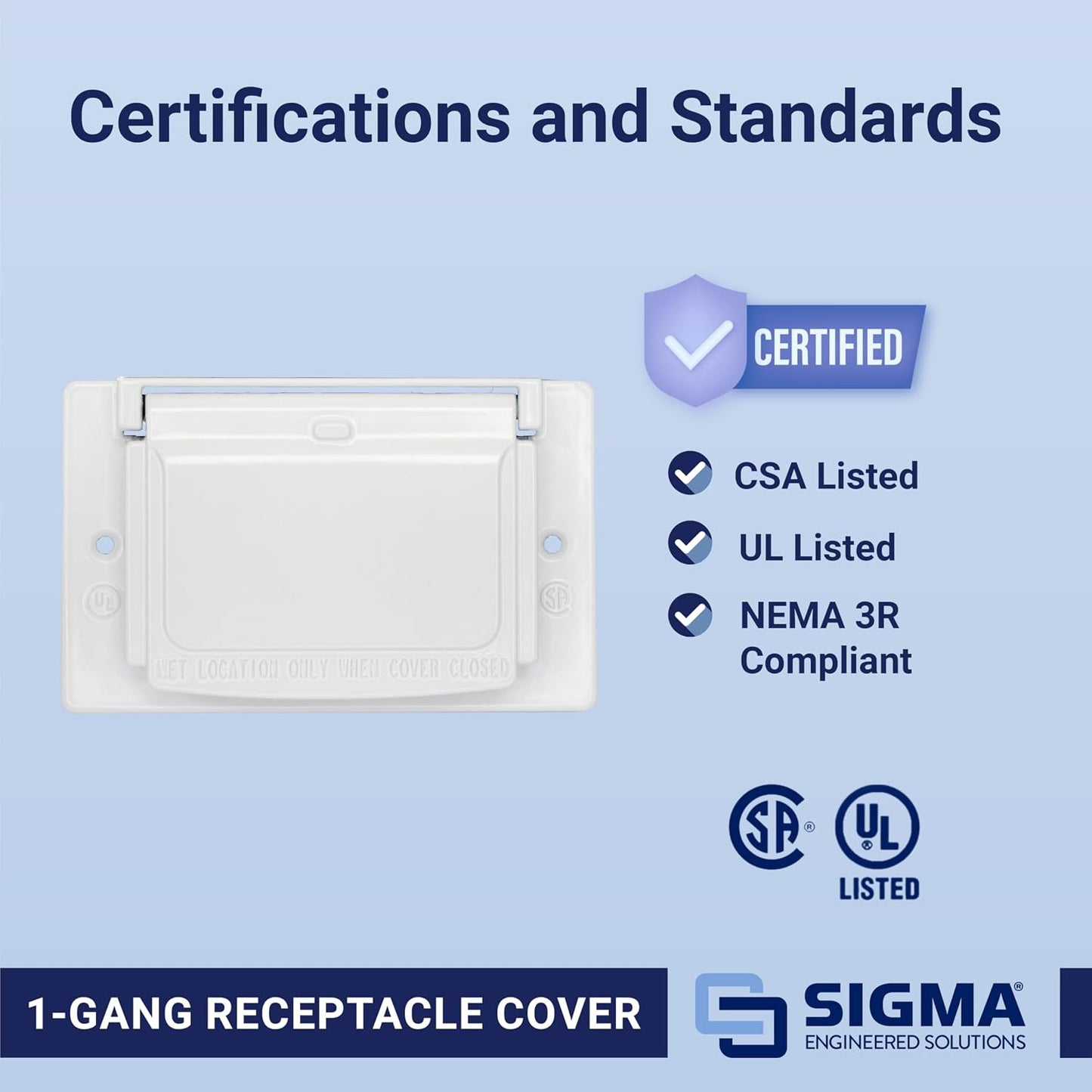 Sigma 14249WH Weatherproof 1-Gang Horizontal GFCI Receptacle Cover, White