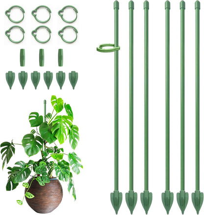 RIFNY Plant Stakes for Indoor Plants, 12 Inch Plant Support Stakes with Clips, Tall Adjustable Plant Sticks for Indoor Monstera Tomato Orchid Potted Plants Flower (10 PCS, Green)