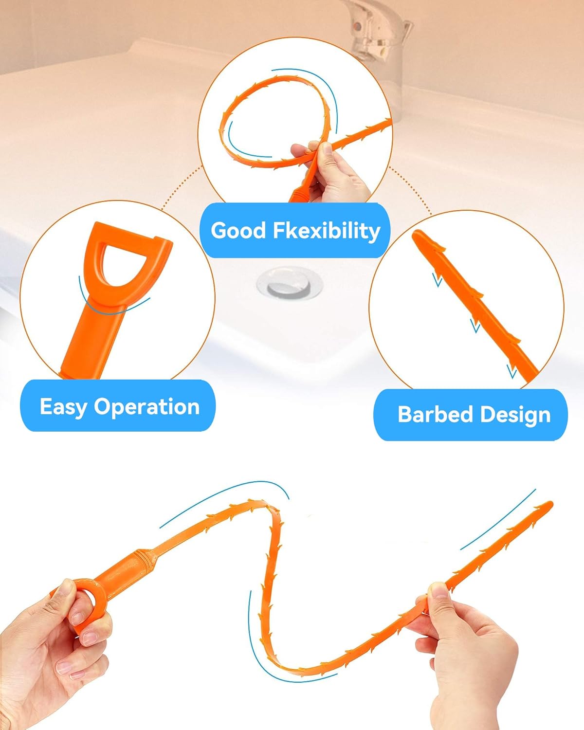 Drain Snake,79 inch Flexible Grabber Claw Pick Up Reacher Tool,Drain Clog Remover - Gutter Cleaning Tools for Home Sink, Bathroom Tub,Drain, Toilet, Tight Spaces