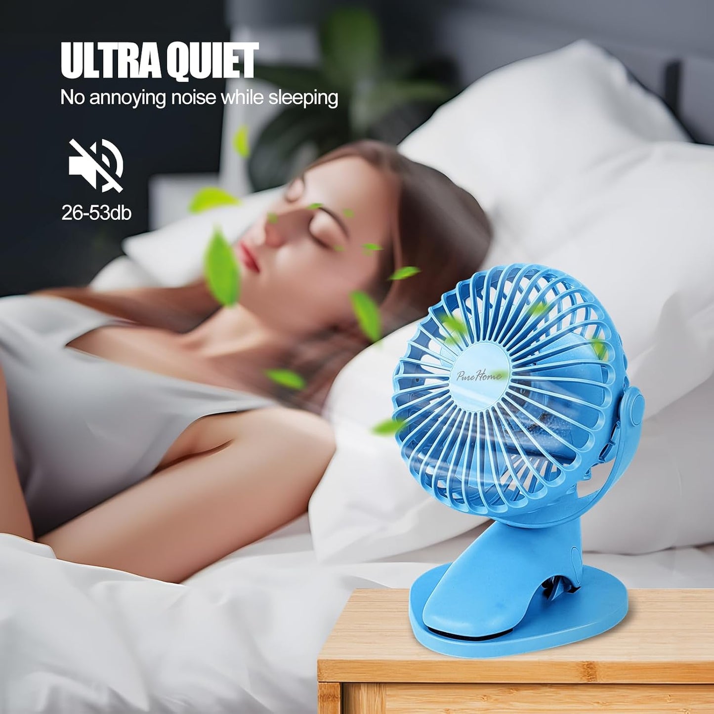 Portable Clip Fan Battery Operated,3 Speeds USB Rechargeable Mini Table Fan with Strong Airflow,360°Rotation Ultra Quiet Personal Desk Fan for Home Office Bedroom Dorm Stroller Camping(White)