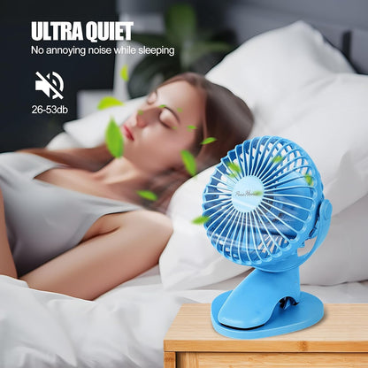 Portable Clip Fan Battery Operated,3 Speeds USB Rechargeable Mini Table Fan with Strong Airflow,360°Rotation Ultra Quiet Personal Desk Fan for Home Office Bedroom Dorm Stroller Camping(White)
