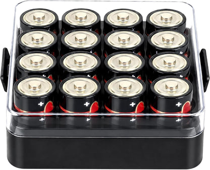 ALCYON Battery Organizer Storage Case, Battery Vault Box Container for 48pcs AA Batteries, Plastic Clear Protective Battery Holder for Travelling/Home/Office (Black, Large)