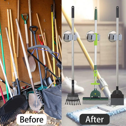 MUTUACTOR Heavy Duty Magnetic Broom Holder,Anti-slip Magnetic Tool Rack with Top Utility Shelf, Easy Assembly Broom Mop Organizer for Refrigerator Metal Cabinet Laundry Room Kitchen,3-Clamps 4-Hooks