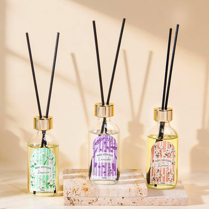 Reed Diffuser Set of 3 Pack, Linen Vanilla Citrus Scented Oil Diffuser with 15 Sticks, Reed Diffusers for Home, Bathroom Air Freshener, 1.7 Fl.oz Each, Total 5.1 Oz